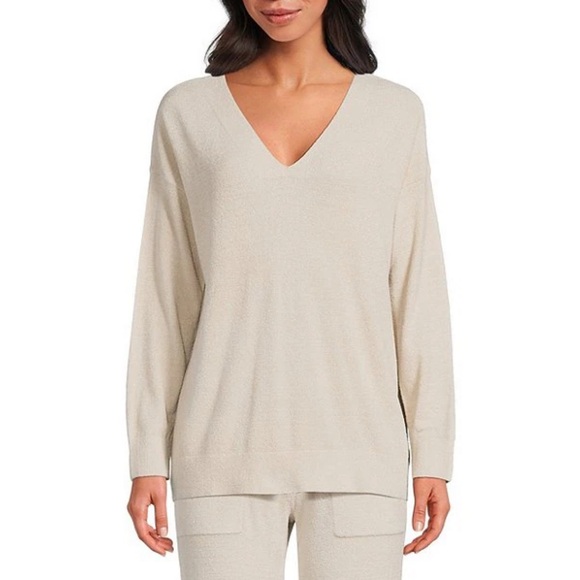 Barefoot Dreams Sweaters - Barefoot Dreams CozyChic Lite V-neck Sweater, Stone, Size LP